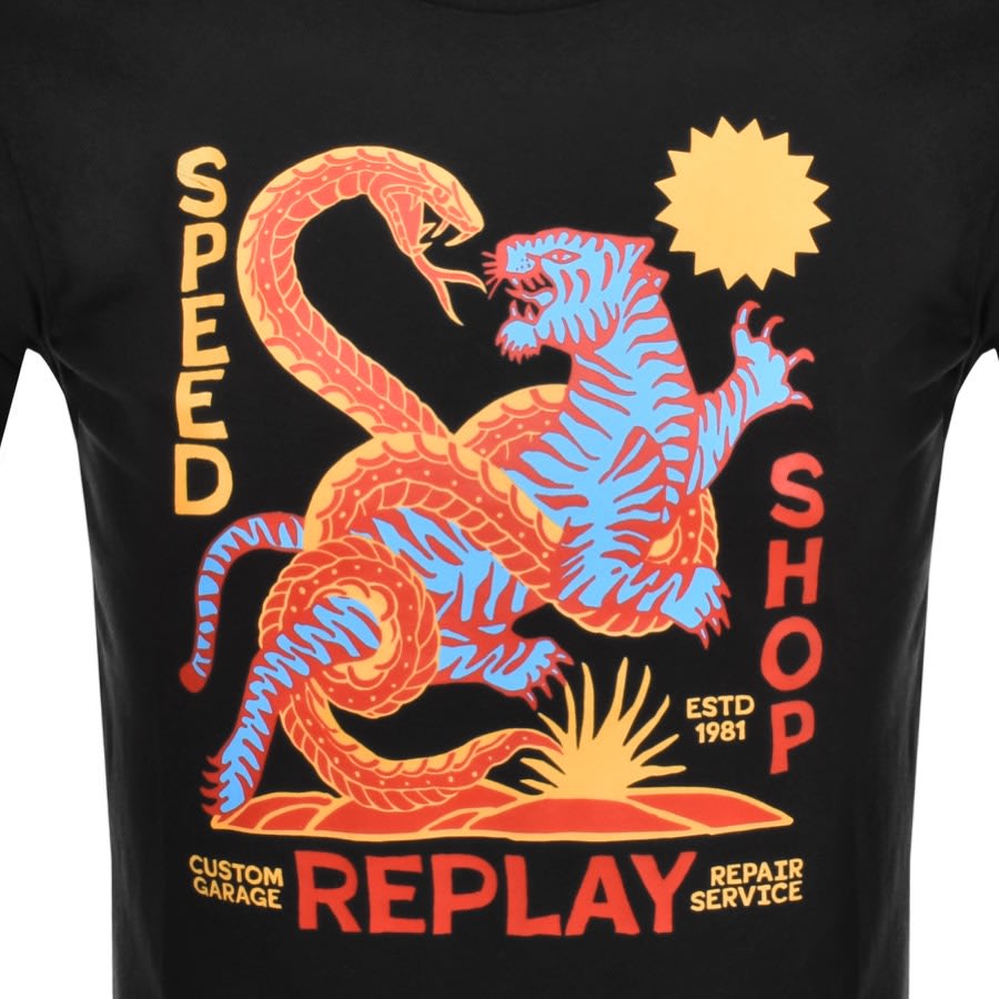Replay Logo T Shirt Black Mainline Menswear